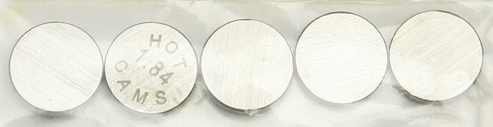 Hot Cams engine valve shims, 8.90x1.84mm, 5-pack, for motorcycle valve adjustments, shown in the image.