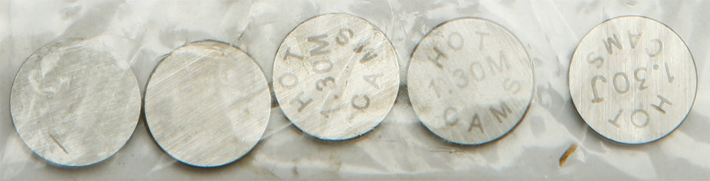 Hot Cams engine valve shims, 9.48x1.30mm, 5-pack, for motorcycle engine maintenance, shown in the image.