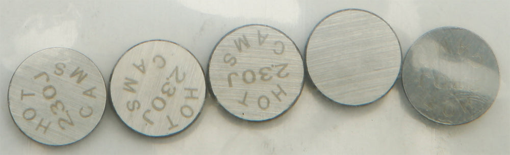 Hot Cams engine valve shims, 9.48x2.30mm, 5-pack, designed for motorcycle engine maintenance and performance.
