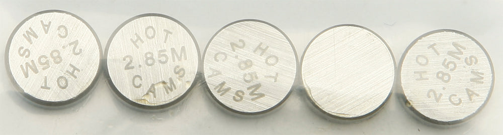 Hot Cams engine valve shims, 9.48x2.85mm, 5-pack, durable automotive part for precise valve clearance adjustment.