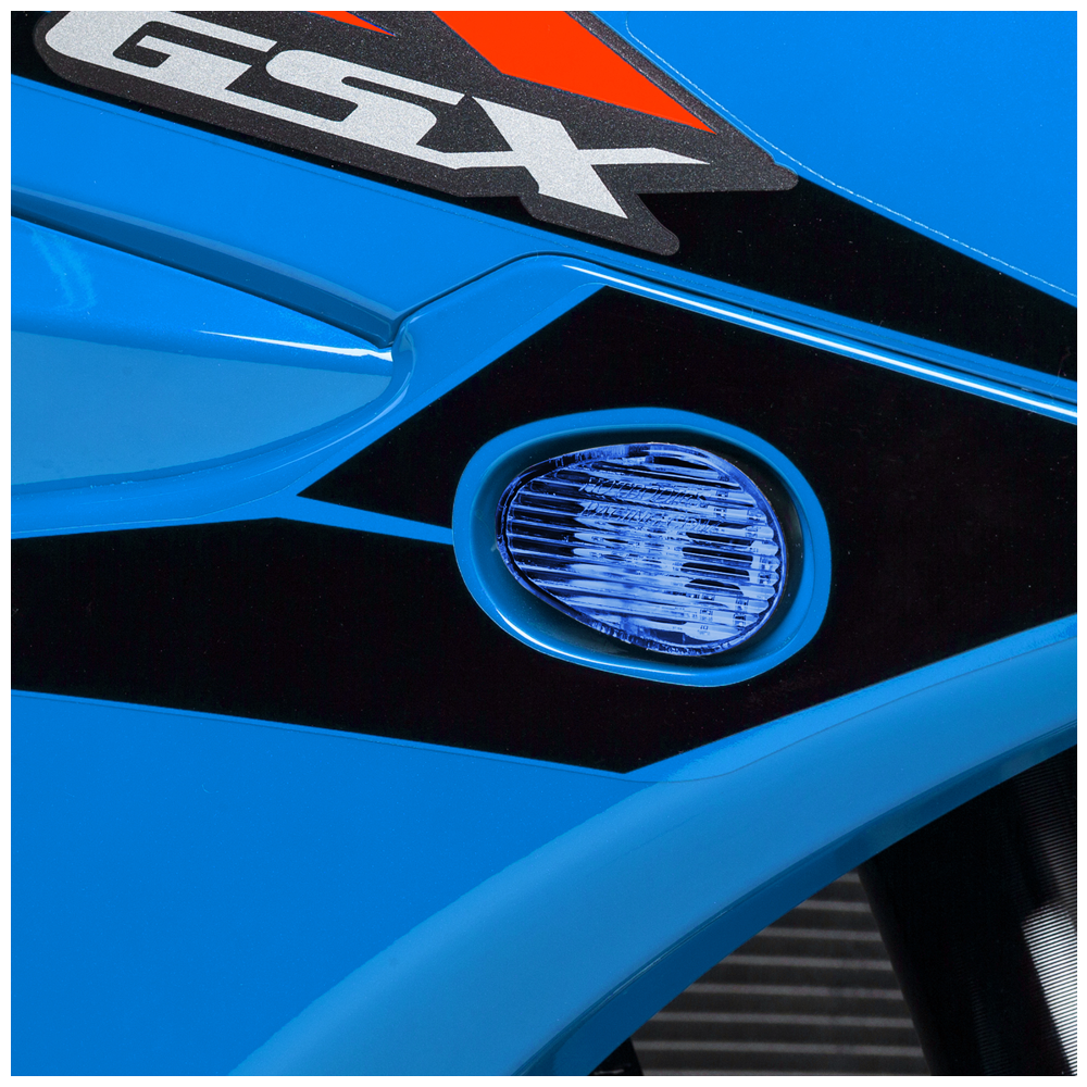 Hotbodies Racing flush mount signal in blue, designed for motorcycle lighting, featuring a sleek, compact design.