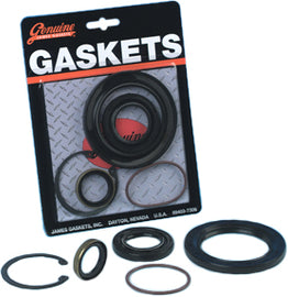 James Gasket oil seal and gasket kit for Dyna 6-speed main drive transmission, part 12074-K 681-4031, showing seals and gaskets.