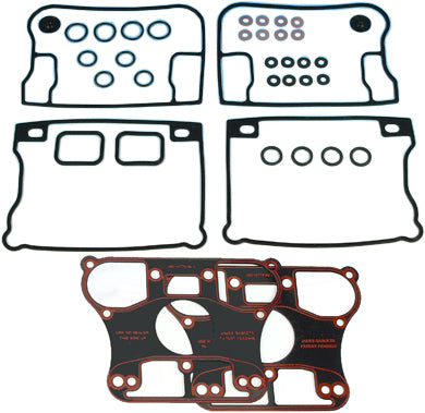 James Gasket rocker cover gasket kit with paper base, designed for engine sealing, shown with gasket components on the packaging.