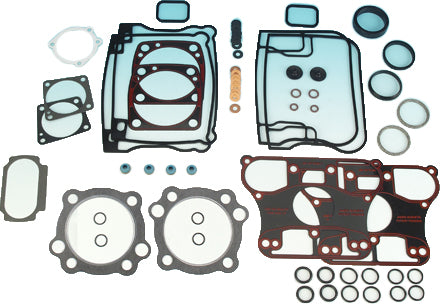 James Gasket Top End Evo Kit 17040-92 with gaskets and seals for motorcycle engine top end repair, detailed gasket components visible.