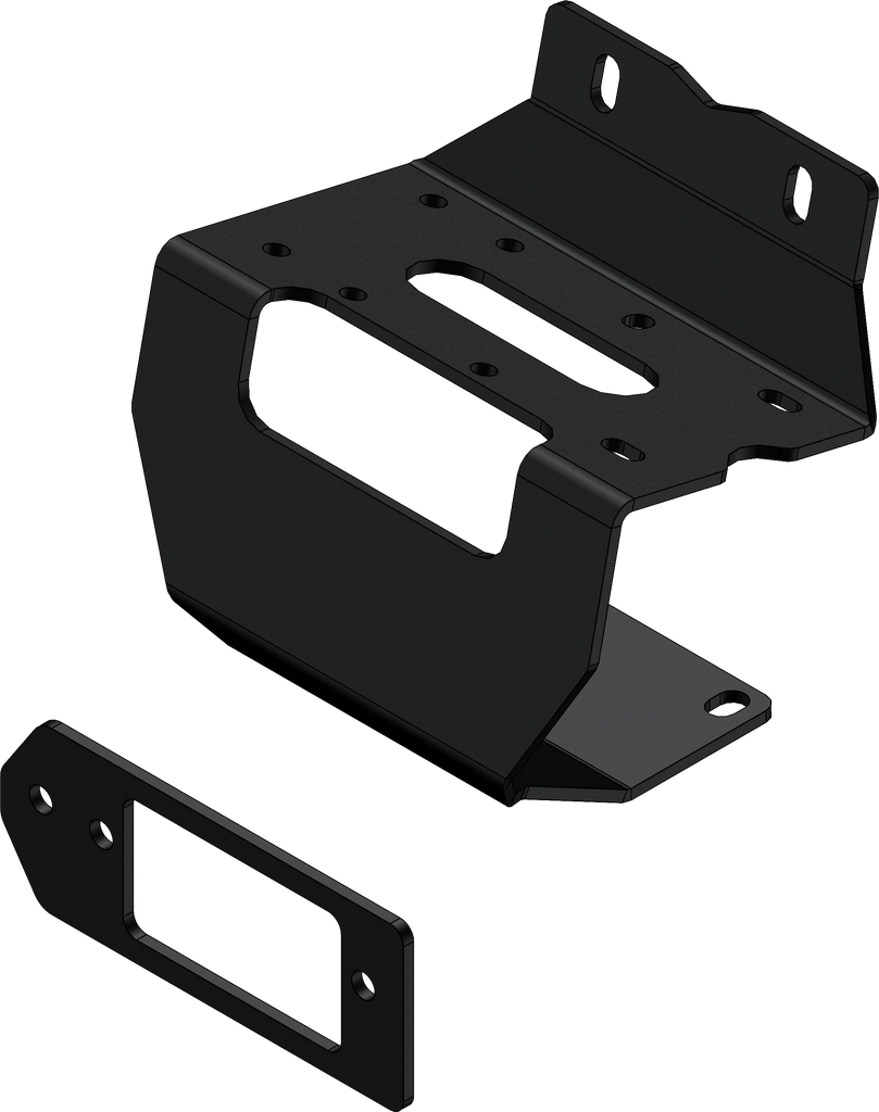 KFI Products Winch Mount 10-2210 shown mounted on a vehicle, designed for secure winch installation on off-road vehicles.
