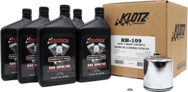 Klotz Oil Basic Harley Davidson 5-quart synthetic oil change kit with oil and filters for motorcycle maintenance