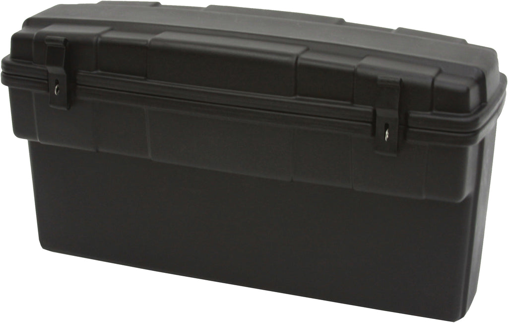 Kolpin UTV saddle storage box, durable luggage for off-road vehicles, mounted on a UTV in an outdoor setting