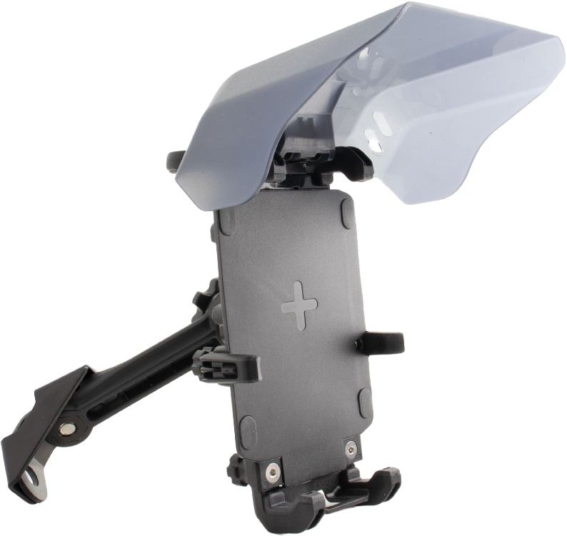 Koso North America Armor Charger phone mount with visor in black, designed for motorcycle accessories.