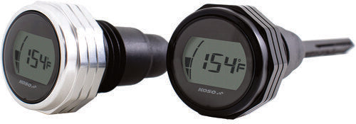 Koso North America black engine oil dipstick for 2017 and up touring motorcycle models, shown with close-up of the dipstick.