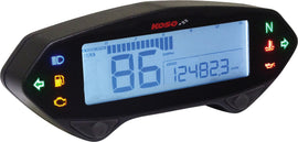 Koso North America DB-01RN multifunction gauge meter displaying digital readout and various measurement indicators.