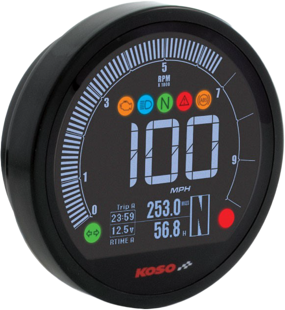 Koso North America DL-04HD multifunction meter gauge with digital display for motorcycle models 14-14XL, 12-17FXD, 11-17FXST, 28-61021