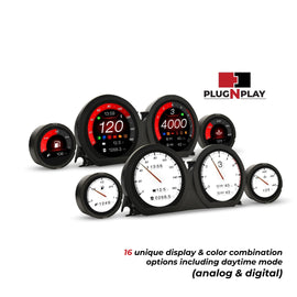 Koso North America HD-03X 4-piece gauge kit for touring motorcycles, includes speedometer, tachometer, fuel, and temperature gauges.