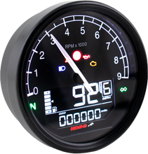 Load image into Gallery viewer, Koso North America TNT-05 D80 multifunction meter gauge showing digital display and control buttons on a black background.