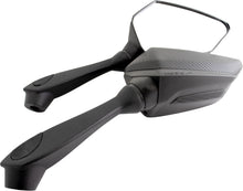 Load image into Gallery viewer, Black Koso North America Sprint Mirrors mounted on a motorcycle handlebar, showcasing sleek design and durable construction.
