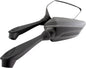 Black Koso North America Sprint Mirrors mounted on a motorcycle handlebar, showcasing sleek design and durable construction.