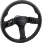 Koso North America heated steering wheel for vehicles, showing the black leather grip and control buttons on the wheel.