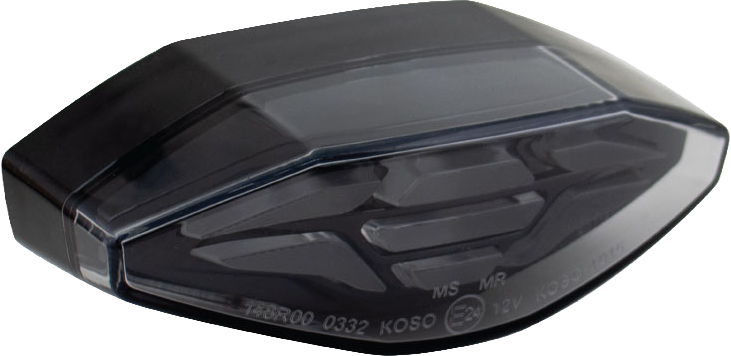 Koso North America GT-04 LED Brake and Tail Light with smoke lens for motorcycles, featuring bright illumination and sleek design.