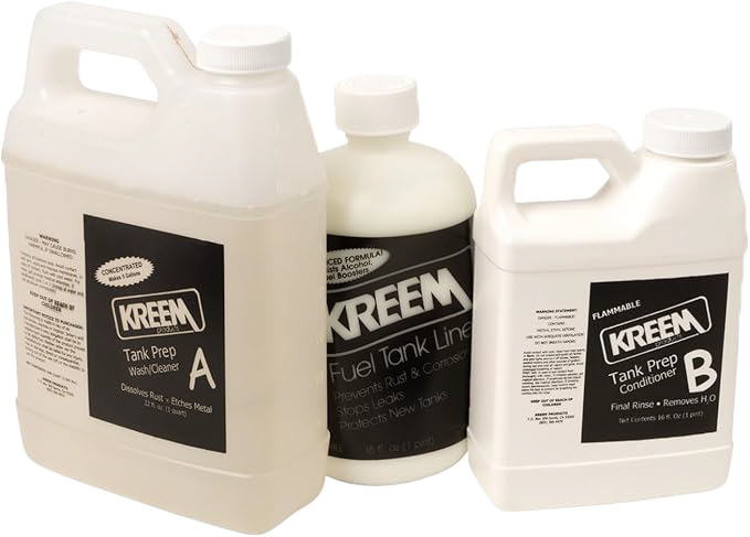 Kreem Products Large Fuel Tank Liner Tank Prep Combo chemical kit for fuel tank cleaning and preparation.