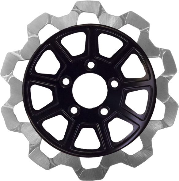 Lyndall Racing Brakes 9 Spoke Rear Rotor in black and silver with bow tie design, 11.5 inch diameter, 6mm thickness.