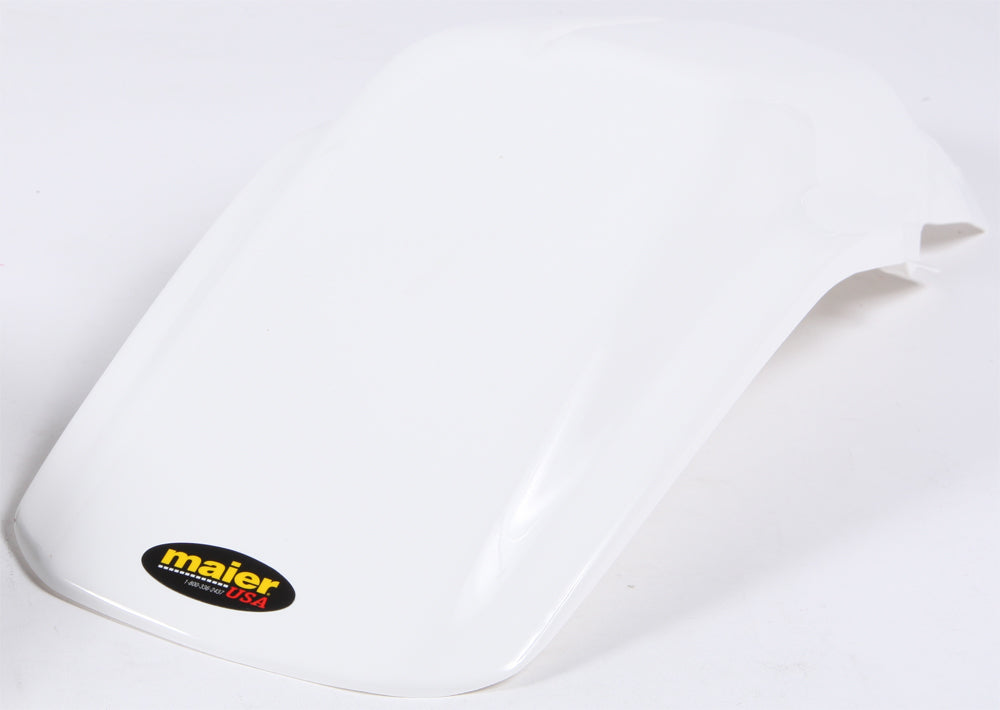 Maier rear fender in white, model 65-2302W, showcasing a close-up of the motorcycle part with smooth finish and mounting points.