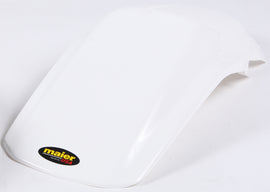 Maier rear fender in white, model 65-2302W, showcasing a close-up of the motorcycle part with smooth finish and mounting points.
