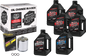 Maxima V-Twin synthetic oil change kit with TC Chrome filter for motorcycle engine maintenance, includes tools and filter.