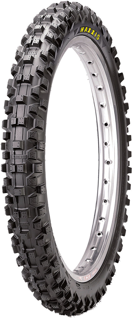 Maxxis Maxxcross Si front tire 60/100-14 bias tire for off-road riding, featuring durable tread pattern for motorcycle use.