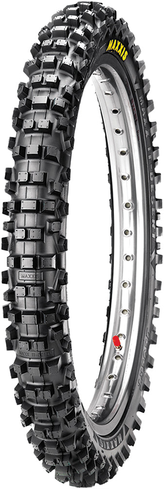 Maxxis Mc Desert It front tire 80/100-21 bias Tt 870-8030 with rugged tread for off-road motorcycle riding.