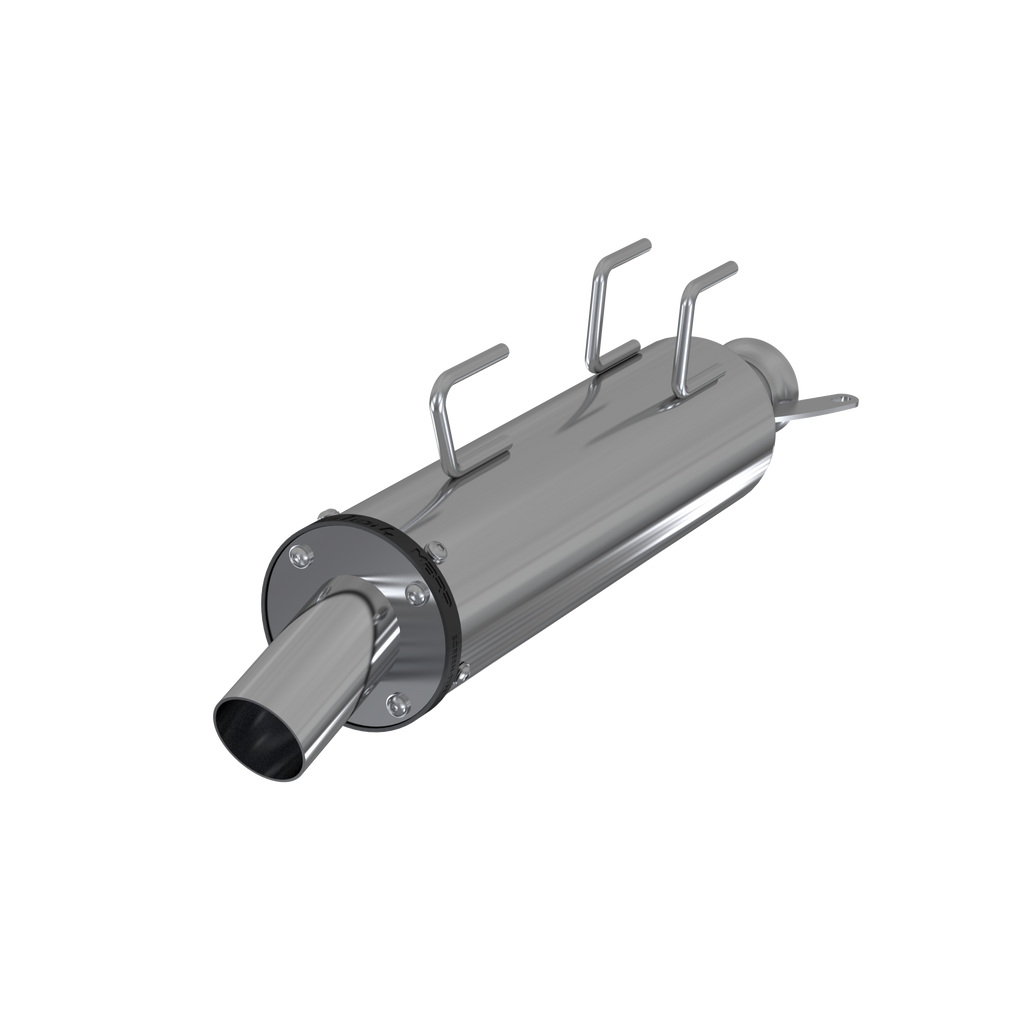 MBRP Exhaust single slip-on system with a 4-inch chrome performance muffler, designed for enhanced motorcycle exhaust performance.