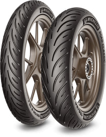 Michelin Road Classic rear motorcycle tire 130/70B18 63H bias-tube tire, designed for vintage-style riding and durability.