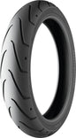 Michelin Tire Scorcher 11F front motorcycle tire 120/70ZR18 radial tubeless, featuring a sleek tread pattern and branding.