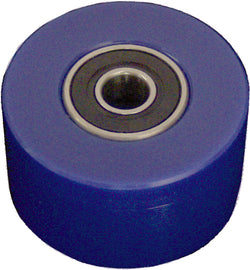 Blue ModQuad Chain Roller with bearing, drive type, featuring a sturdy metal construction and precision components.
