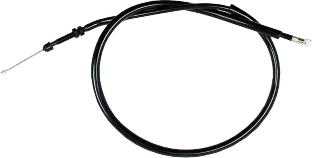 Black vinyl clutch cable by Motion Pro, model 70-2547, for motorcycle hydraulic control systems, shown coiled with metal ends.