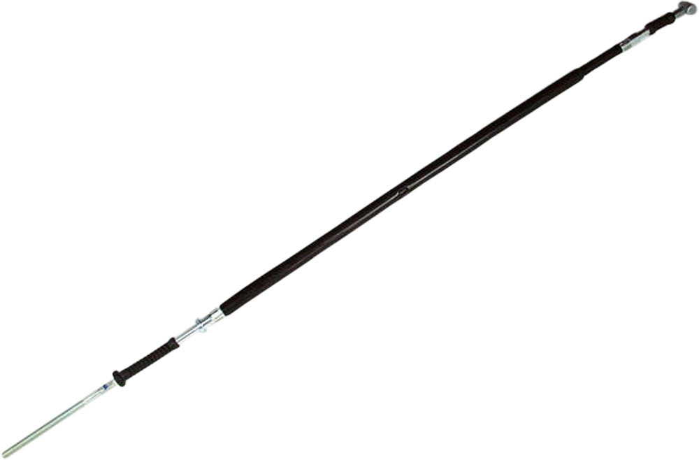 Motion Pro black vinyl foot brake cable for motorcycle, showing the durable cable with fittings and protective coating.