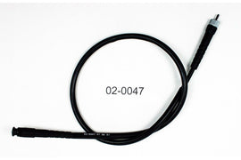 Motion Pro black vinyl speedo cable 70-2047 for motorcycle speedometer, showing the cable's length and connector ends.