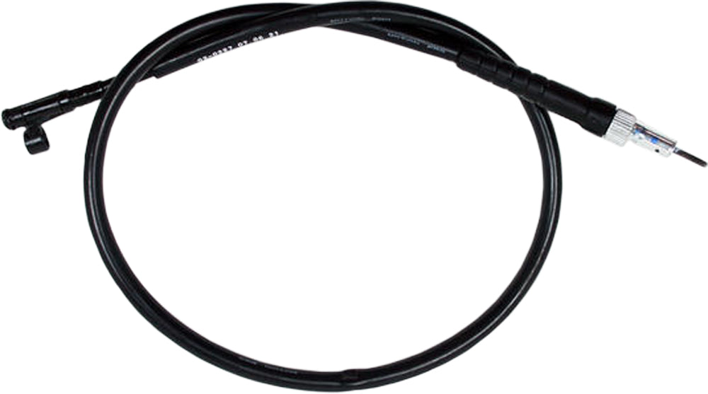 Motion Pro black vinyl speedo cable 70-2227 for motorcycle, showing the flexible cable with metal fittings at each end.