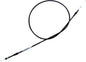 Black vinyl throttle cable by Motion Pro with metal fittings, designed for motorcycle control lines, shown in close-up.