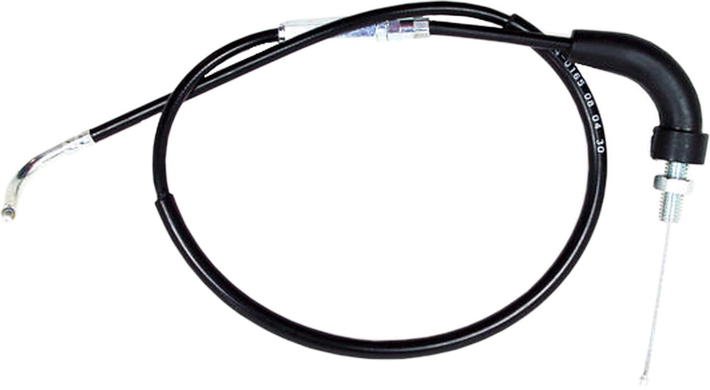 Motion Pro black vinyl throttle cable 70-4165 for motorcycle control lines, featuring a durable flexible design and metal fittings.