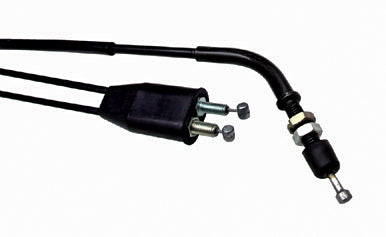 Motion Pro black vinyl throttle cable 70-5420 for motorcycle control lines, featuring a durable rubber and metal fitting.
