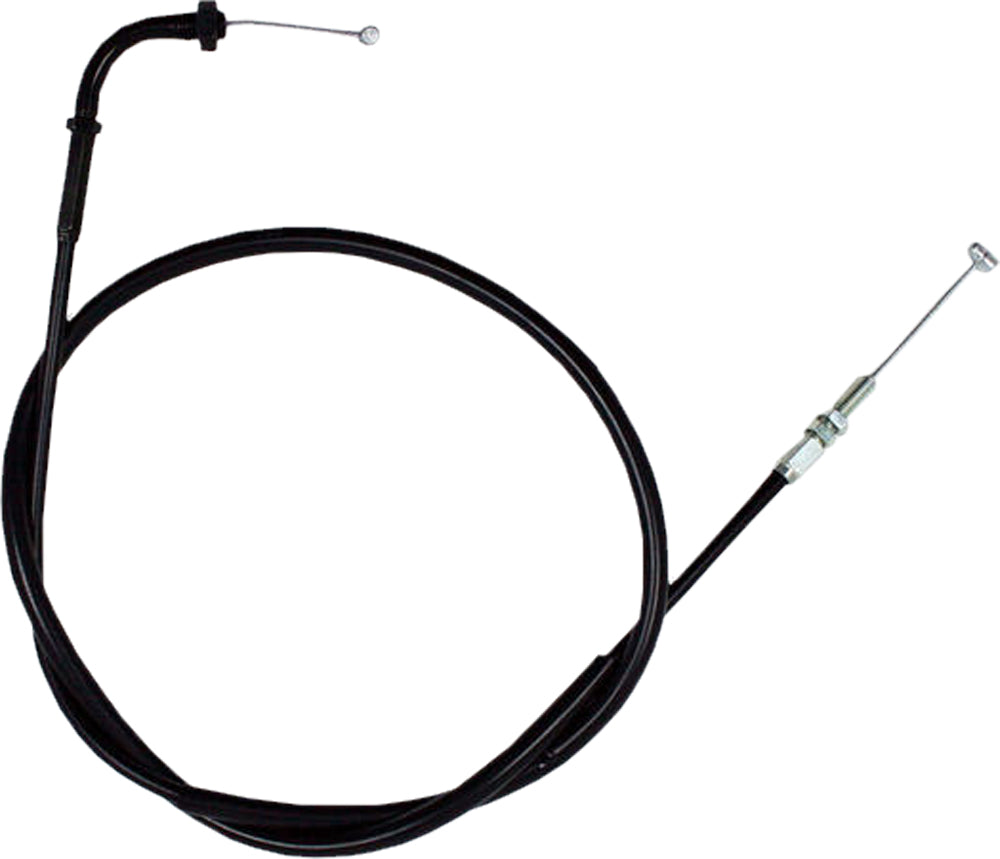 Motion Pro black vinyl throttle pull cable for motorcycle control lines, featuring durable construction and precise operation.