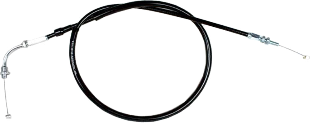 Motion Pro black vinyl throttle pull cable 70-2525 for motorcycle control lines, shown with metal fittings and black vinyl coating.