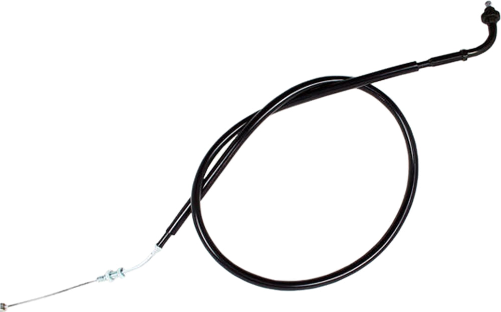 Motion Pro black vinyl throttle pull cable 70-3112 for motorcycle control lines, with a close-up of the cable and connectors.
