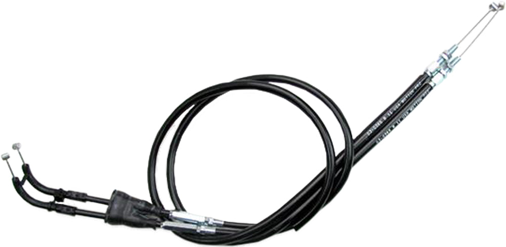Motion Pro black vinyl throttle pull cable for motorcycles, showing the flexible control line with fittings on each end.