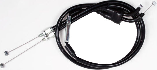 Motion Pro black vinyl throttle pull cable for motorcycle control lines, with metal fittings and flexible cable design.
