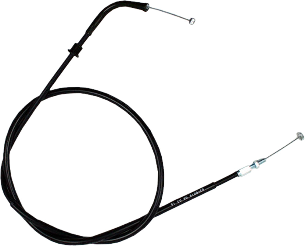 Motion Pro black vinyl throttle push cable for motorcycle control lines, durable and flexible for precise throttle operation.