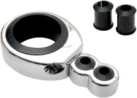 Motion Pro chrome cable clamp for 1 1/4 to 1 1/2 inch dual throttle and clutch cables, durable motorcycle cable clamp.