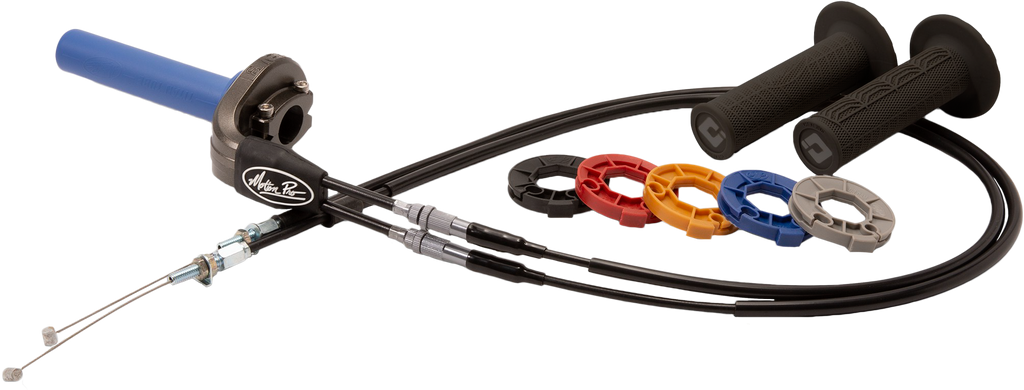Motion Pro Rev3 throttle kit for motorcycles showing the black throttle grip and cable assembly in the image.