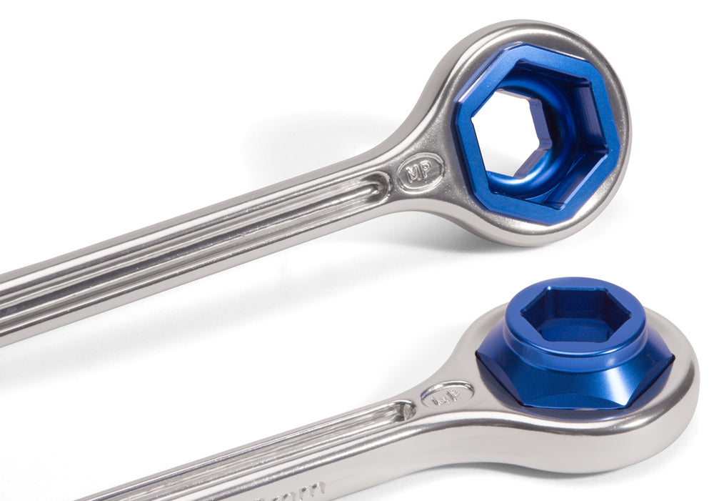 Motion Pro 32mm to 27mm and 17mm adapter tool for motorcycle maintenance, shown in a close-up image.