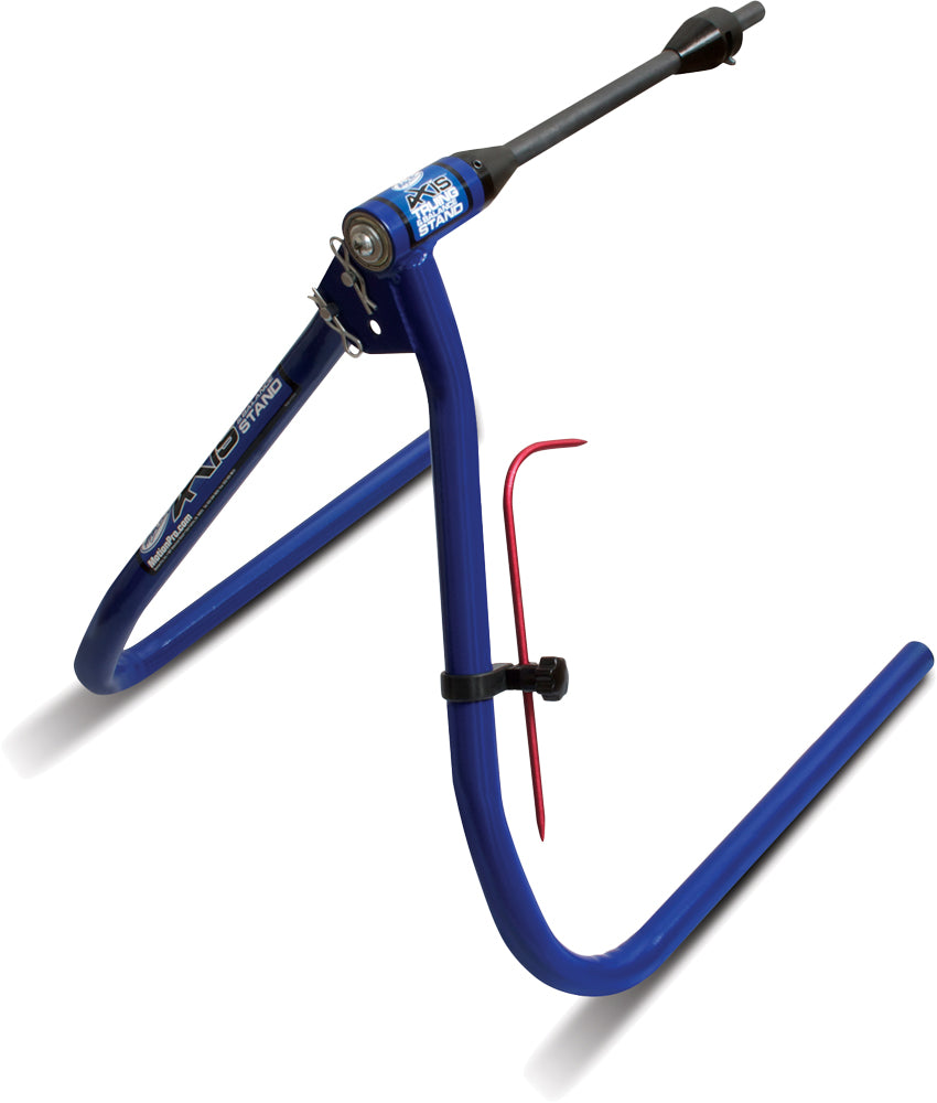 Motion Pro Axis Truing-Balance Stand for motorcycle wheels, durable tool for precise wheel alignment and balancing.