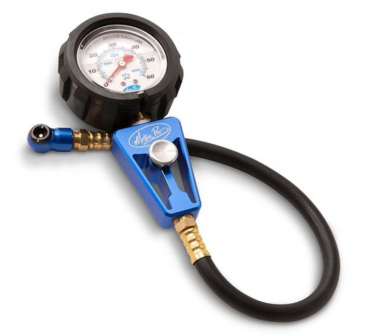 Motion Pro Professional Tire Pressure Gauge 2.5, 0-60 psi, tool for accurate motorcycle or vehicle tire pressure measurement.